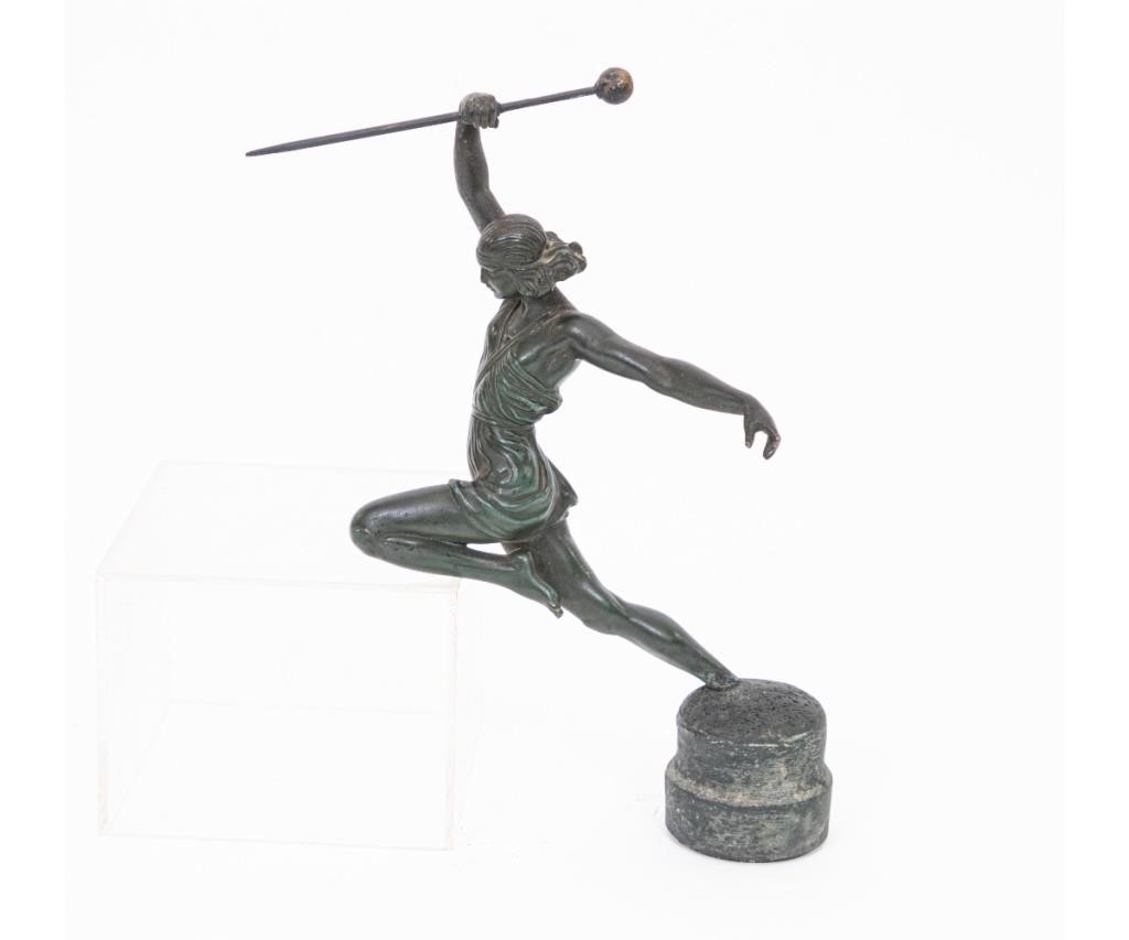 Appraisal: Faux bronze patinated metal olympic female javelin thrower sculpture circa