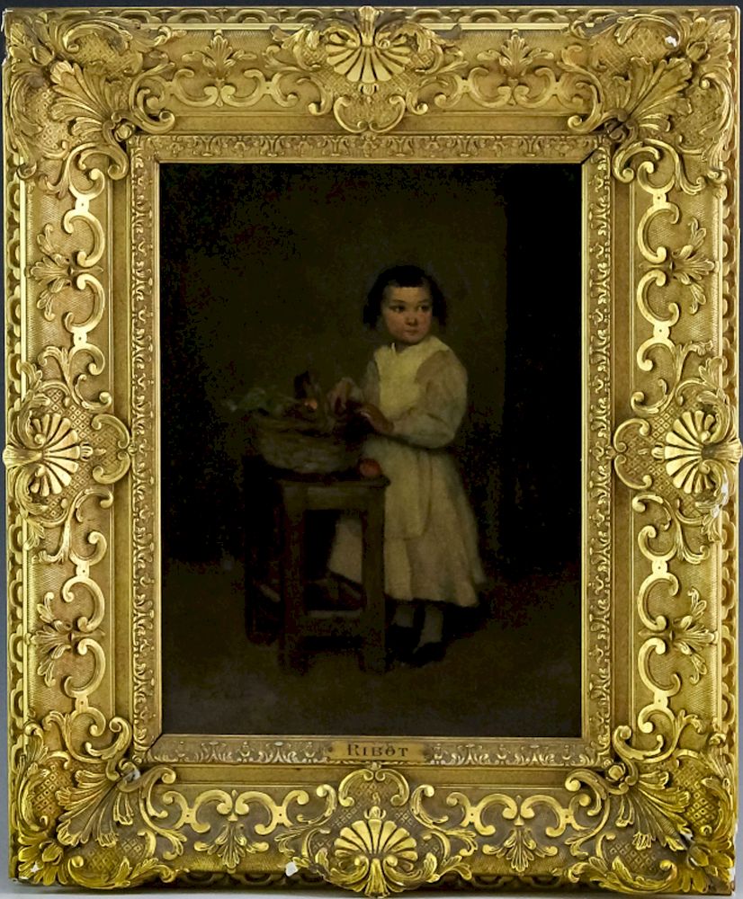 Appraisal: Theodule Augustin Ribot Girl Portrait Oil Painting Guaranteed Authentic Theodule