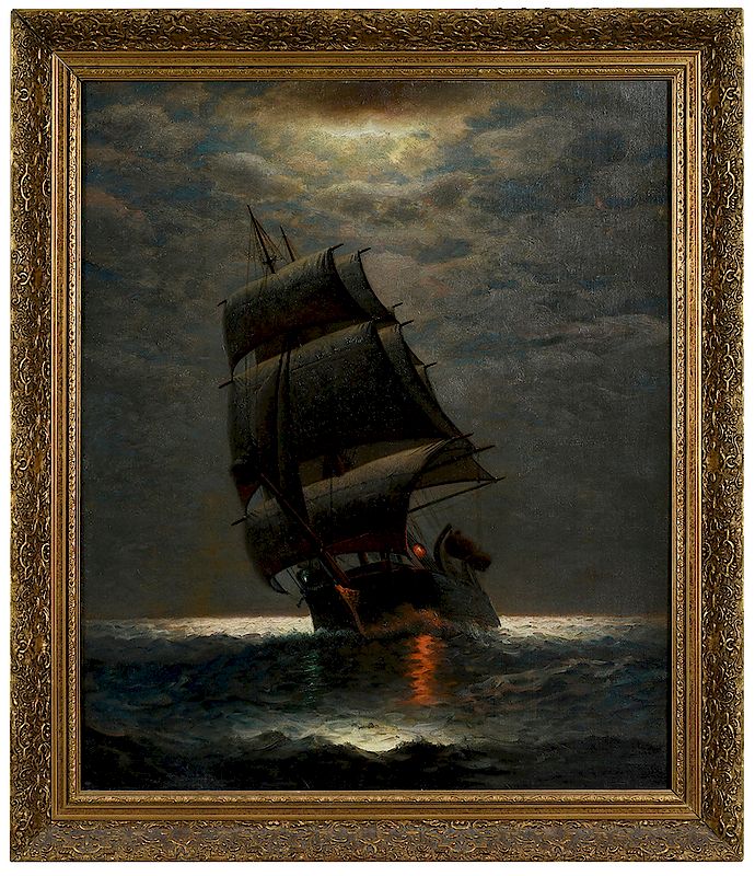 Appraisal: James Gale Tyler American - Schooner by Moonlight signed lower