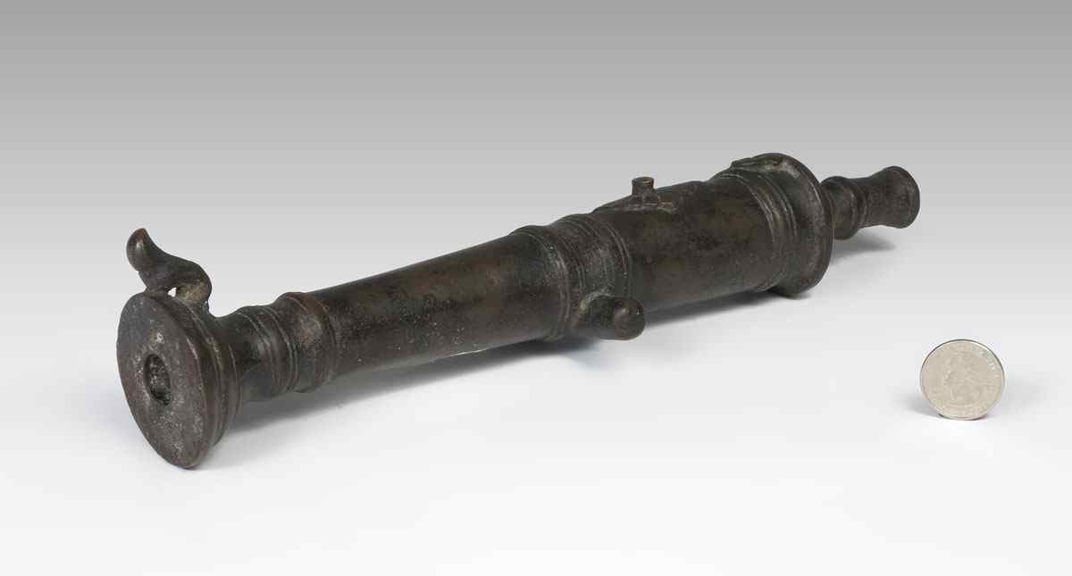 Appraisal: ANTIQUE SPANISH PATINATED BRONZE CANNON MODEL Estate of John and