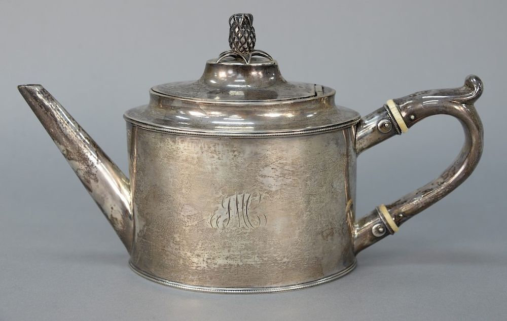 Appraisal: Silver tea pot with pineapple finial marked Bayley Simeon Bayley