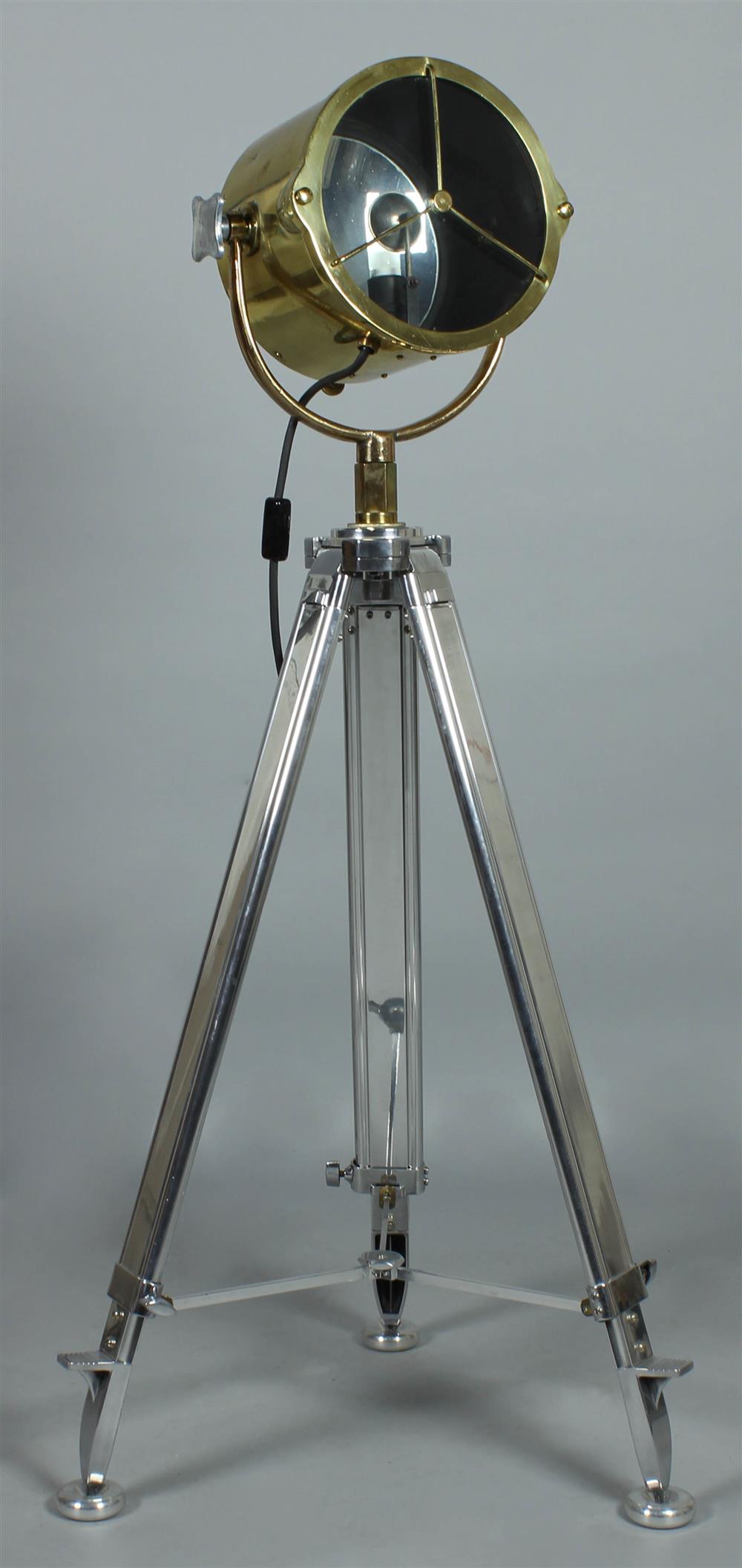 Appraisal: FRANCIS BRASS SEARCHLIGHT ON TRIPOD STAND ELECTRIFIED ESTATE OF TOM