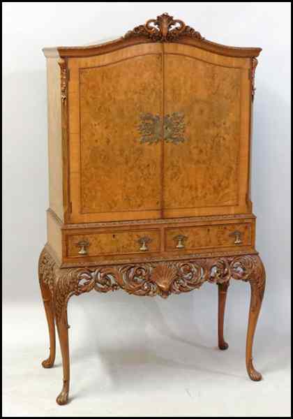 Appraisal: LOUIS XV STYLE BURL WALNUT BAR CABINET H '' W