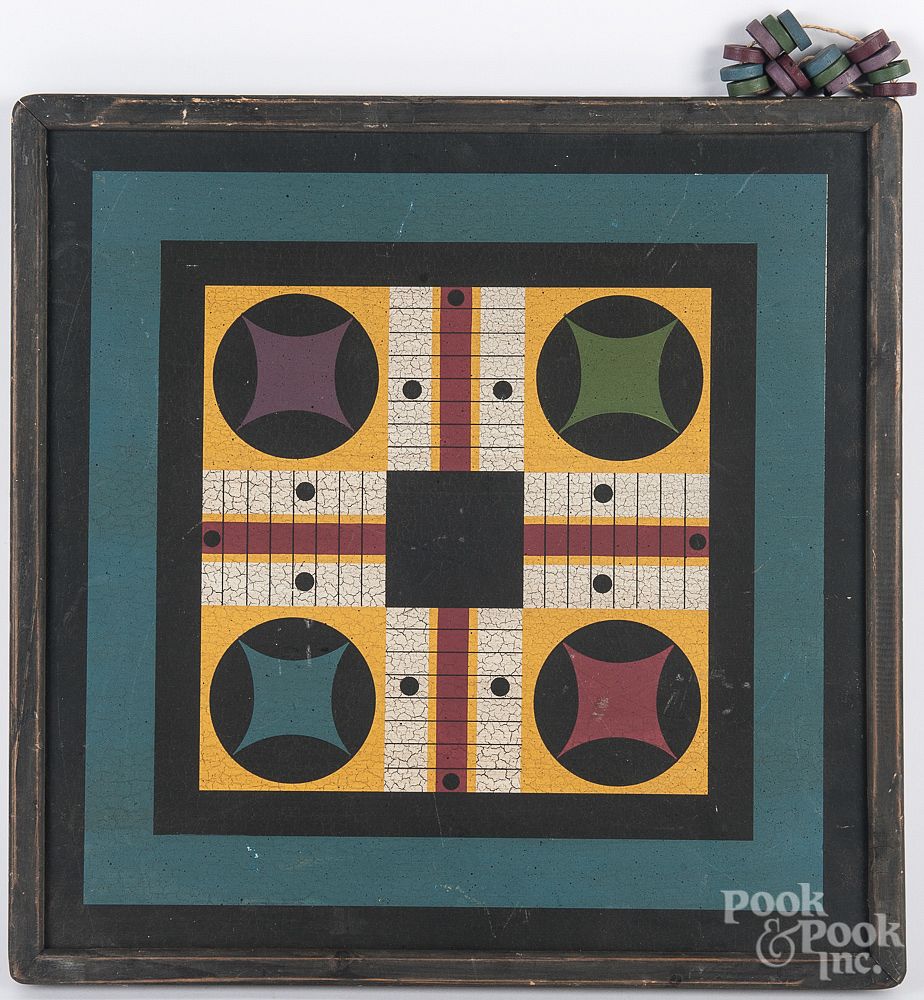 Appraisal: Contemporary painted parcheesi gameboard Contemporary painted parcheesi gameboard x Condition