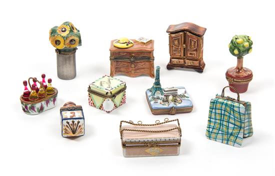 Appraisal: Sale Lot Ten Limoges Hand Painted Porcelain Novelty Boxes consisting