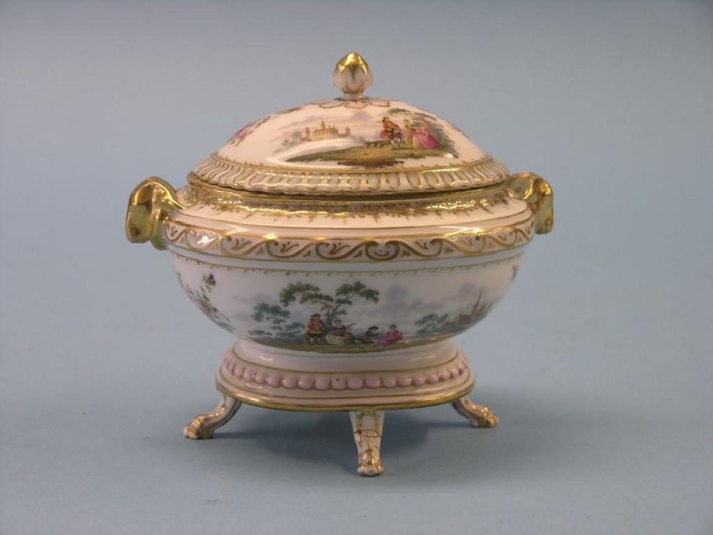 Appraisal: A Crown Dresden oval bowl and cover pedestal form on