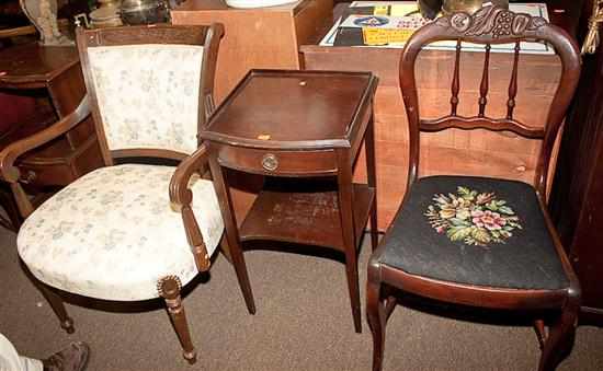 Appraisal: Carved mahogany needlepoint upholstered side chair Federal style mahogany one-drawer