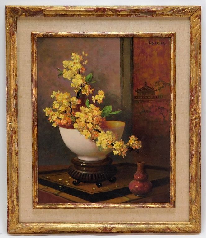 Appraisal: A D Greer OC Oriental Floral Still Life Painting New