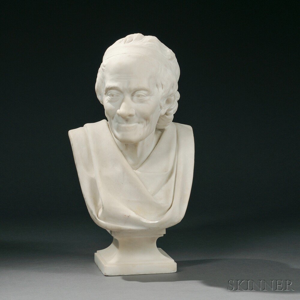 Appraisal: After Jean-Antoine Houdon French - White Marble Bust of Voltaire