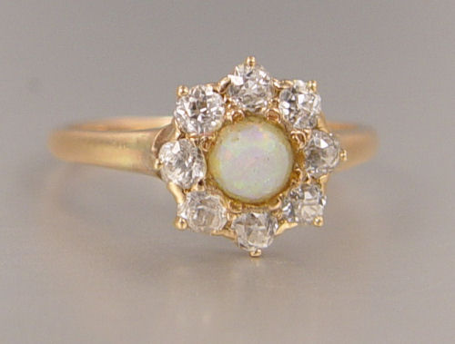 Appraisal: PERIOD OPAL AND DIAMOND RING CA - K yellow gold