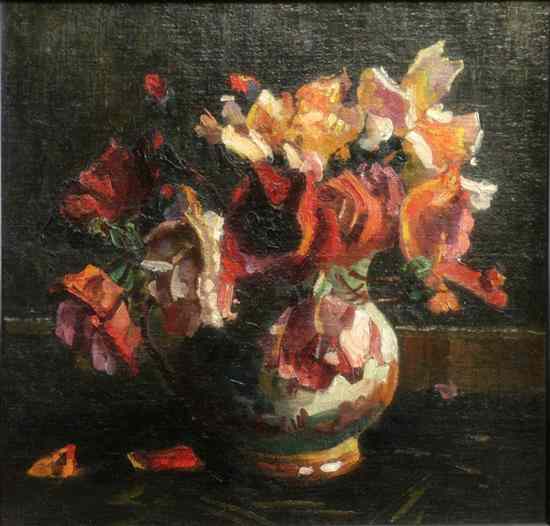 Appraisal: Scottish School oil on canvasboard Still life of flowers in