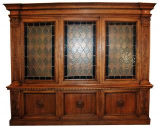 Appraisal: Italian walnut stained leaded glass door bookcase Italian Umbertine door