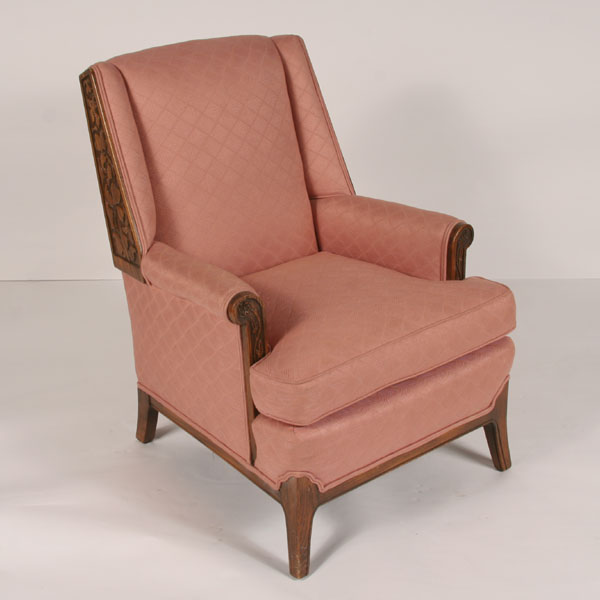 Appraisal: Romweber arm chair carved wood trim on arms and sides