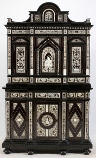 Appraisal: NORTHERN ITALIAN BAROQUE EBONY AND MARQUETRY INLAY CABINET H W