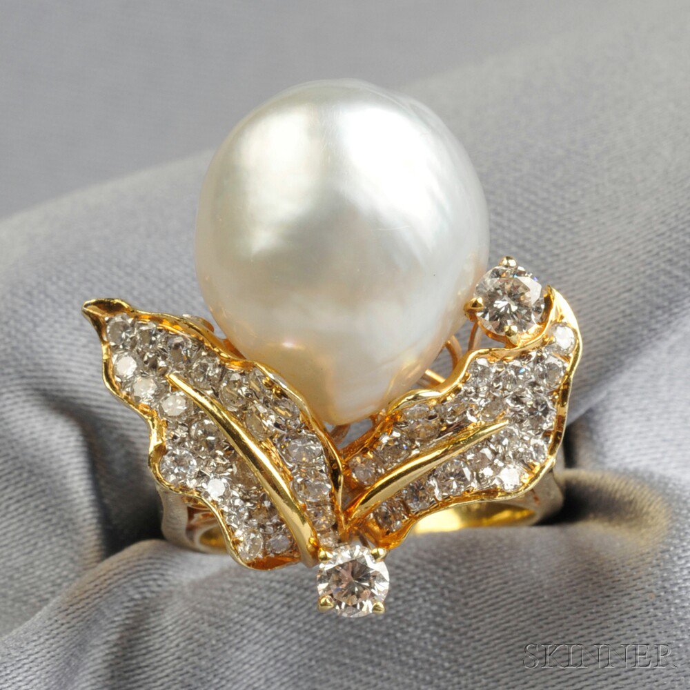 Appraisal: kt Gold Baroque South Sea Pearl and Diamond Ring set