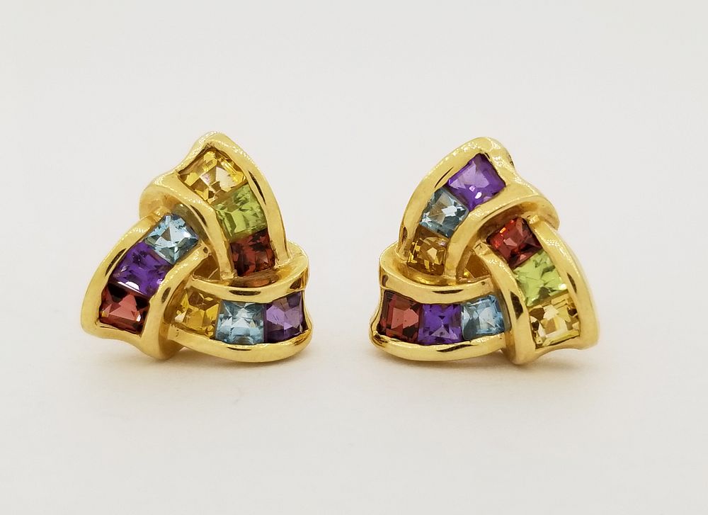 Appraisal: K Gold Multi-Stone Earrings K Gold Multi-Stone Earrings Stamped verso