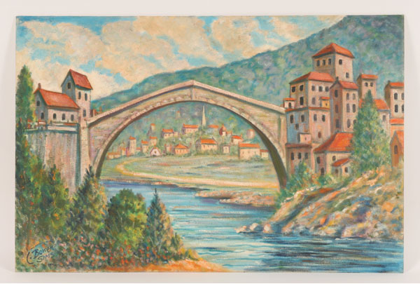 Appraisal: Charles Bowen-Sims American - Mostar Bridge Yugoslavia Oil on board