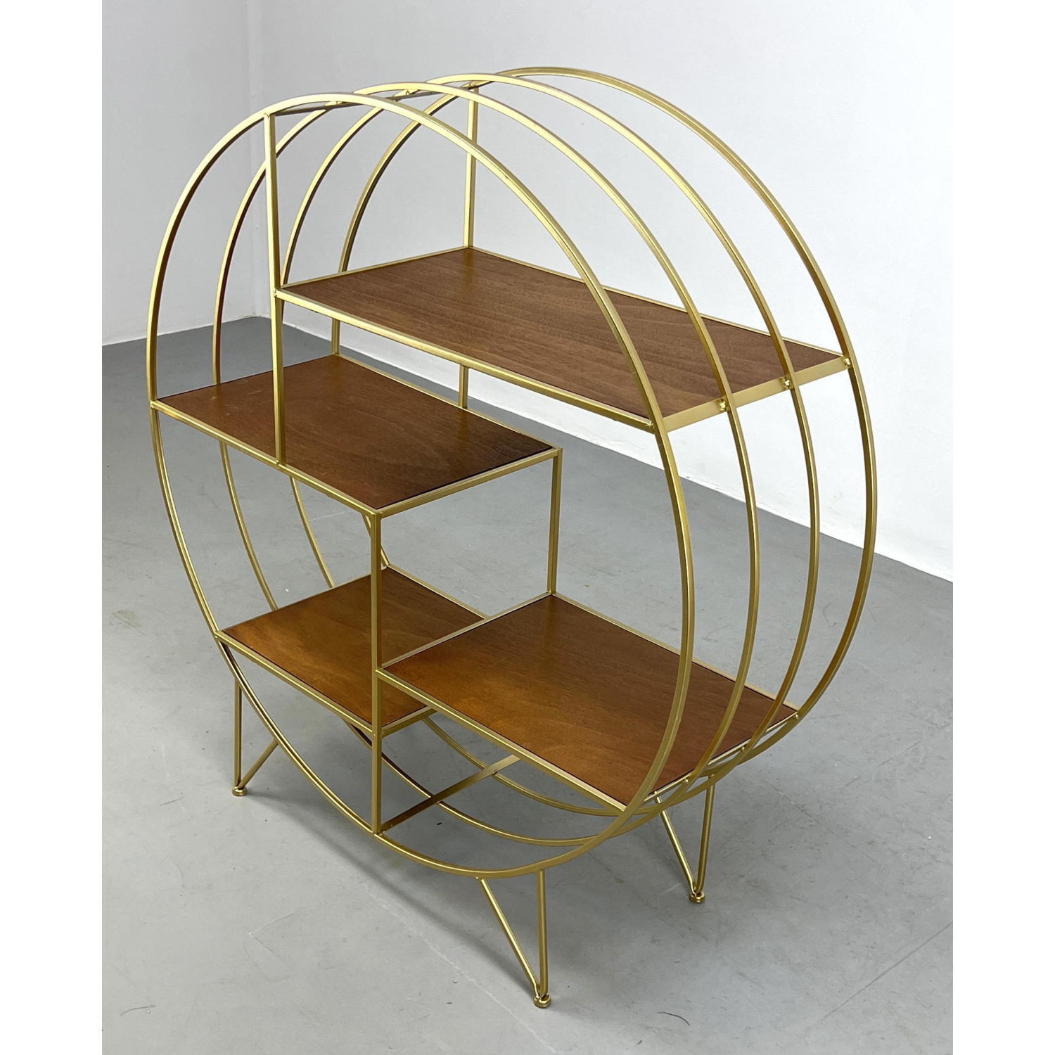 Appraisal: Contemporary Metal and Wood Art Deco inspired Round Frame Shelf