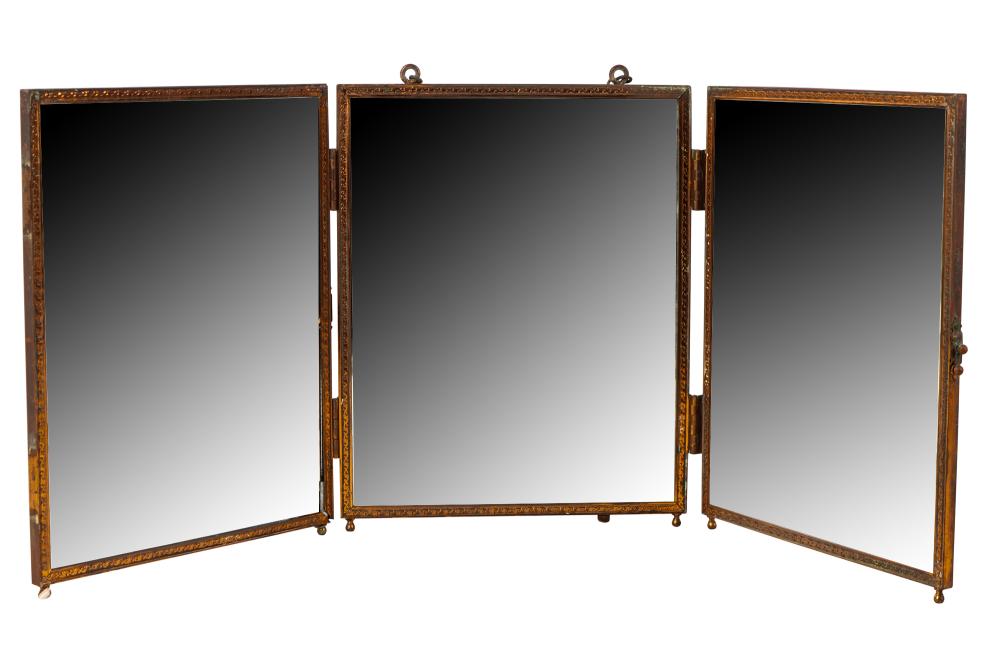 Appraisal: TRIPTYCH MIRROReach beveled glass plates within a cast metal surround