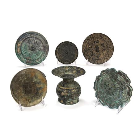 Appraisal: Group of Five Chinese Bronze Mirrors Together with a Tang