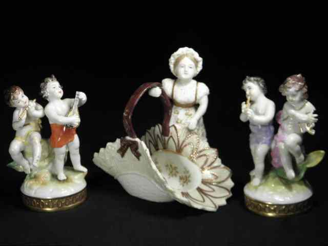 Appraisal: Three small th century continental porcelain figural groups Includes two