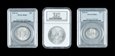 Appraisal: Three Gem BU U S silver coins Morgan dollar -O