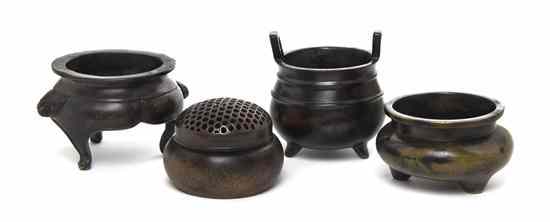 Appraisal: A Group of Four Bronze Censers of diminutive form each