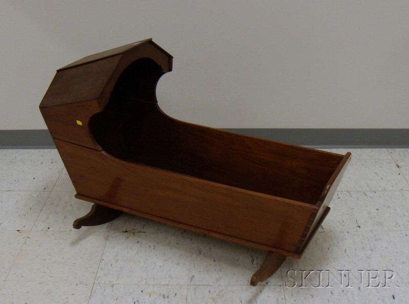 Appraisal: Mahogany Dovetail-constructed Hooded Rocking Cradle lg in