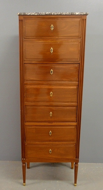 Appraisal: - French walnut lingerie chest early th c with a