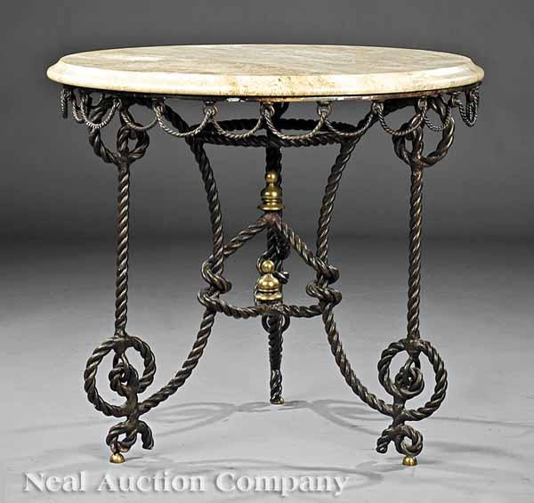 Appraisal: A Louis XVI-Style Iron and Bronze Gu ridon circular marble