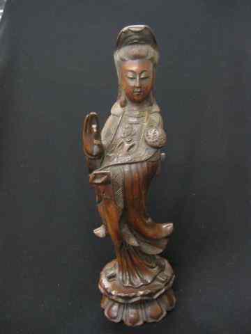 Appraisal: Chinese Carved Wooden Figurine of Kuan Yin '' excellent