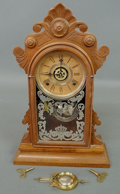 Appraisal: Carved walnut mantel alarm clock by Wm L Gilbert Co