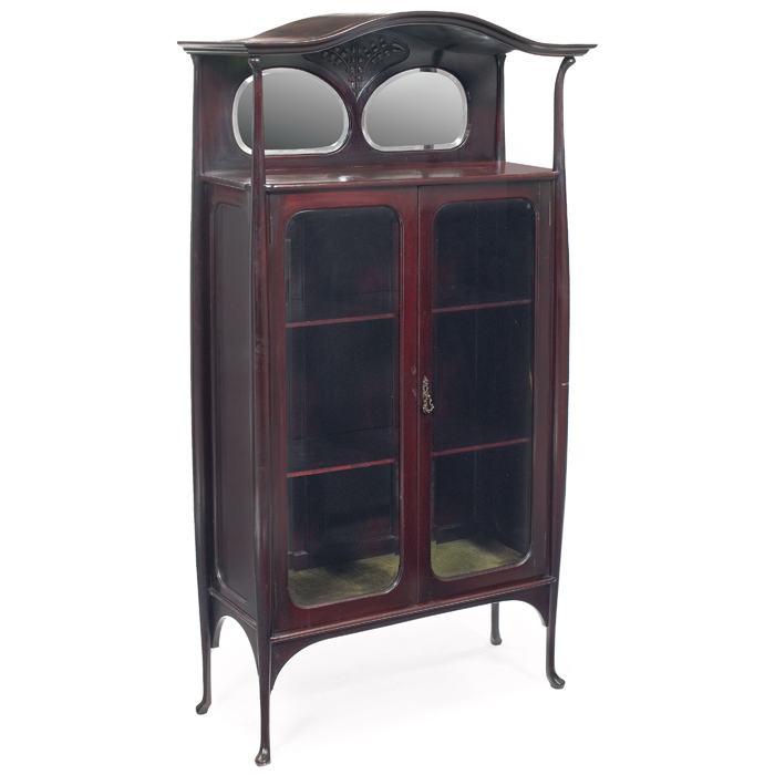 Appraisal: French Art Nouveau vitrine mahogany two beveled glass doors under