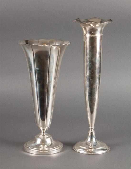 Appraisal: Two American weighted sterling silver trumpet vases one by Wallace