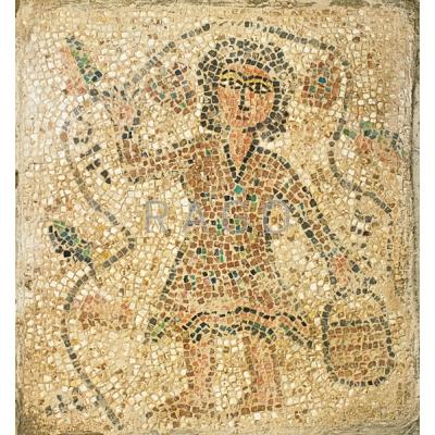 Appraisal: BYZANTINE STYLE MOSAIC PANEL Depicting a woman with bucket likely