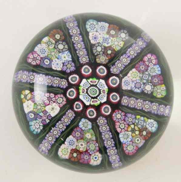 Appraisal: Signed ''Spoke'' Millefiori Paperweighttwisted cane and floral millefiori design signed