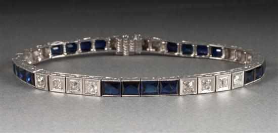 Appraisal: Art Deco diamond and synthetic sapphire flexible link bracelet diamonds