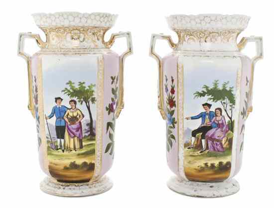 Appraisal: A Pair of Continental Porcelain Vases of tapering cylindrical form