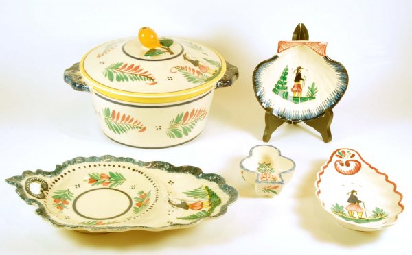 Appraisal: Five serving pieces of HB Quimper faience One - x