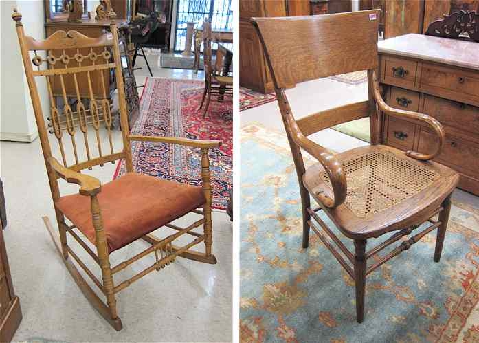 Appraisal: OAK ROCKER AND ARMCHAIR American late th century the rocker