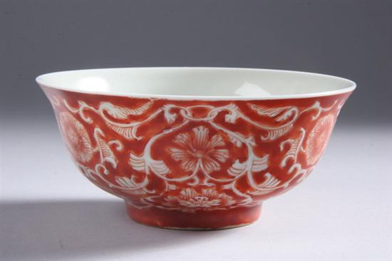 Appraisal: CHINESE IRON RED AND WHITE PORCELAIN BOWL Qianlong underglazed blue