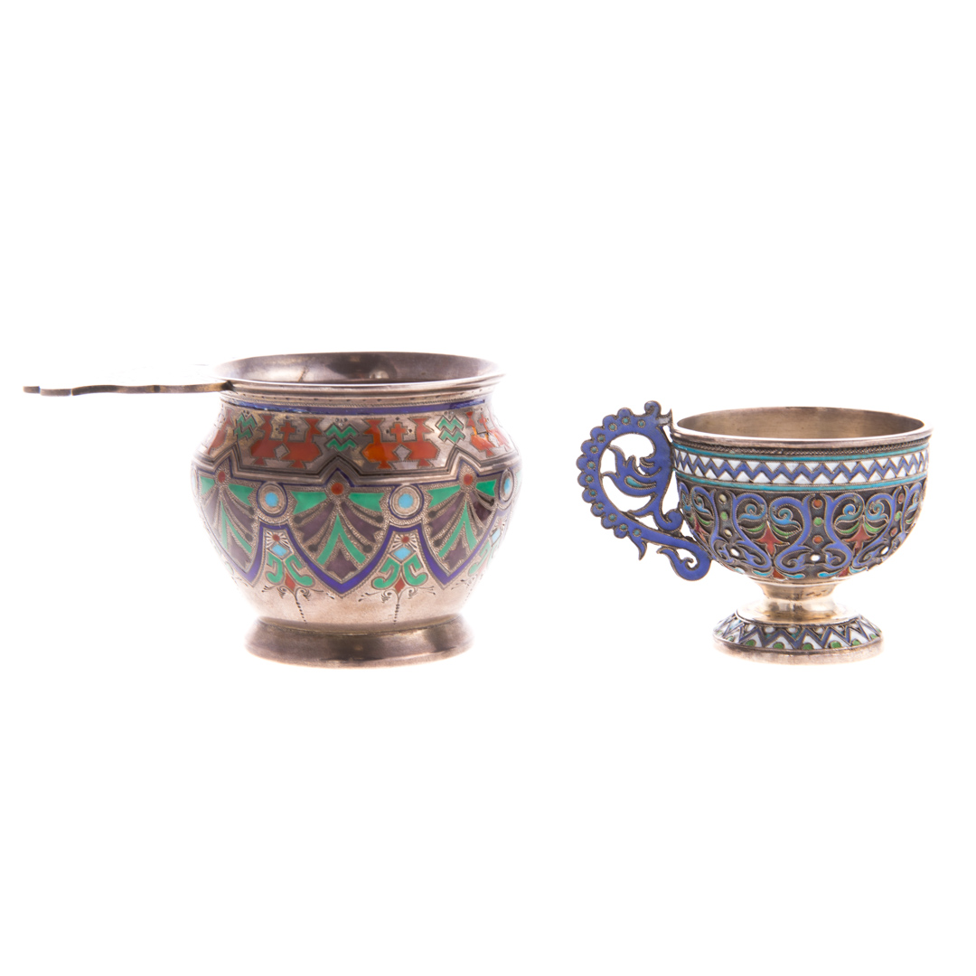 Appraisal: Russian enameled silver charka vodka cup Russian silver and champleve