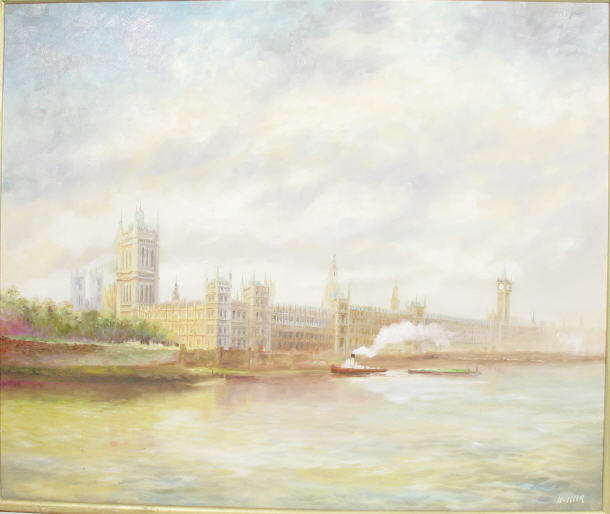 Appraisal: Wheeler - Large oil onto canvas of the Thames before