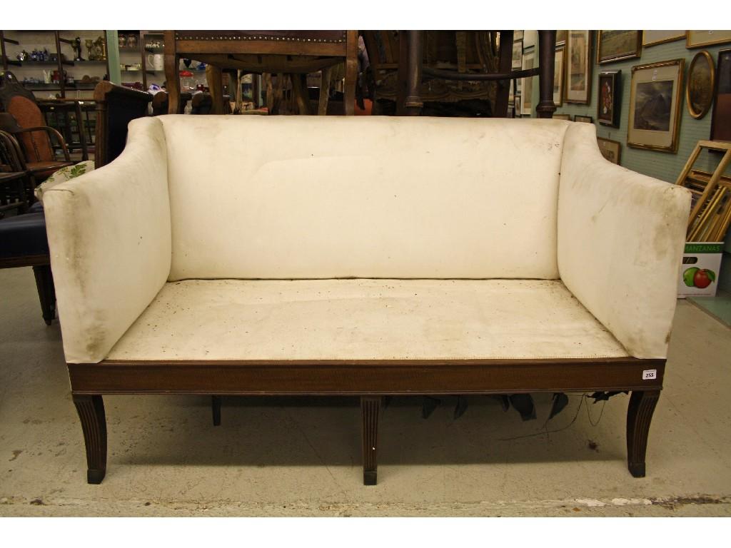 Appraisal: Antique mahogany banquette in need of upholstery the stuff-over back