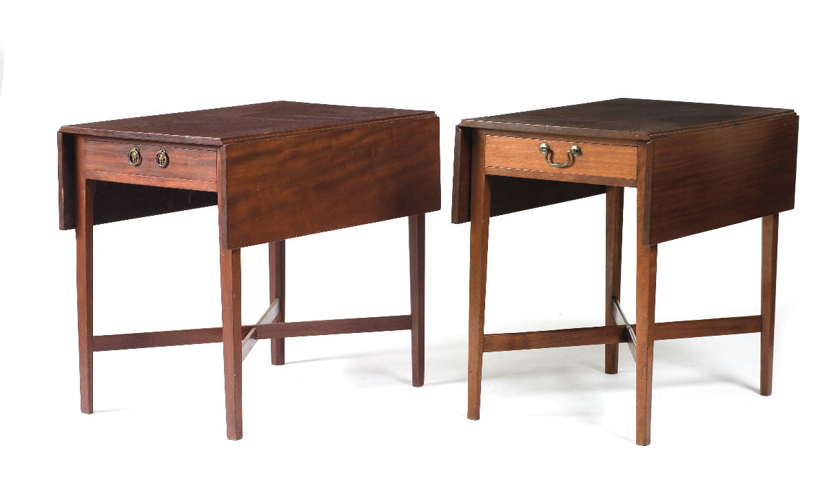 Appraisal: TWO AMERICAN HEPPLEWHITE MAHOGANY PEMBROKE TABLES WITH CROSS STRETCHERS Height