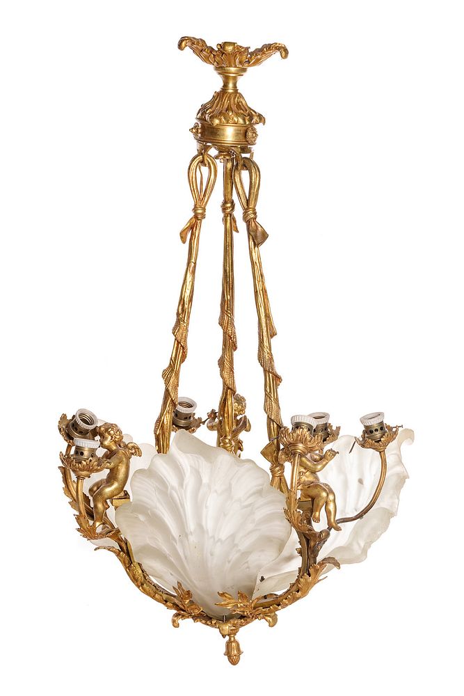 Appraisal: A Louis XV Style Gilt Bronze and Frosted Glass Nine-Light