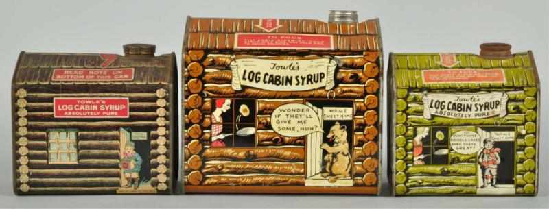 Appraisal: Lot of Log Cabin Syrup Tins Description All are enjoyable