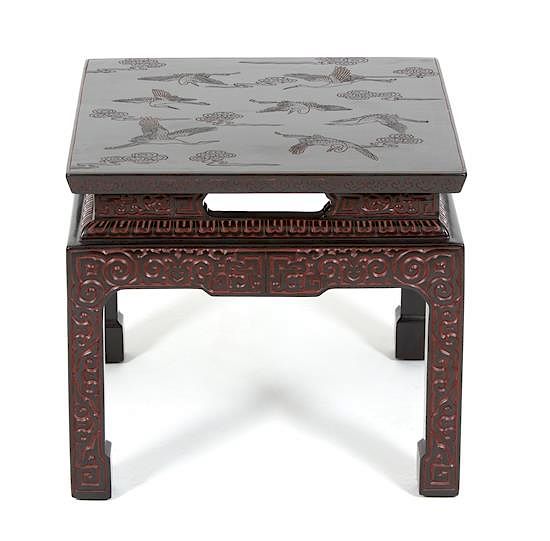 Appraisal: A Chinese Carved Black and Red Lacquer Side Table Height