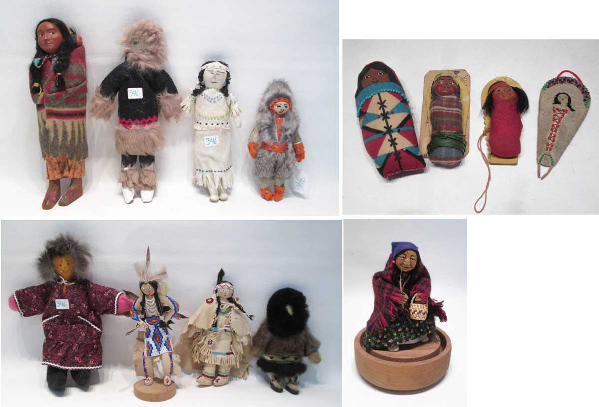 Appraisal: THIRTEEN ESKIMO AND INDIAN DOLLS made from leather cloth fur