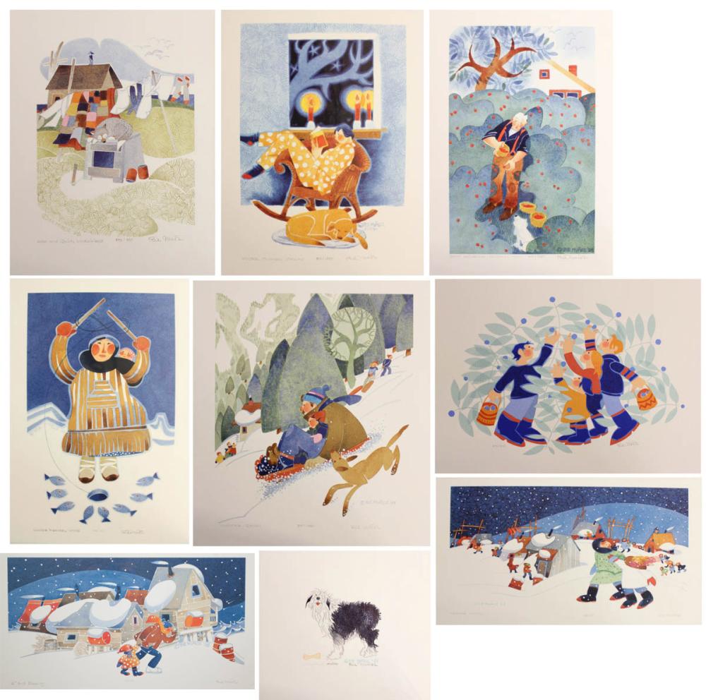 Appraisal: RIE MUNOZ Alaska - nine offset lithographs Dog and Quilts